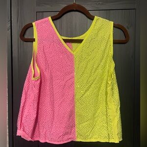 QOS Lime & Bubblegum Active Rhinestone Tank